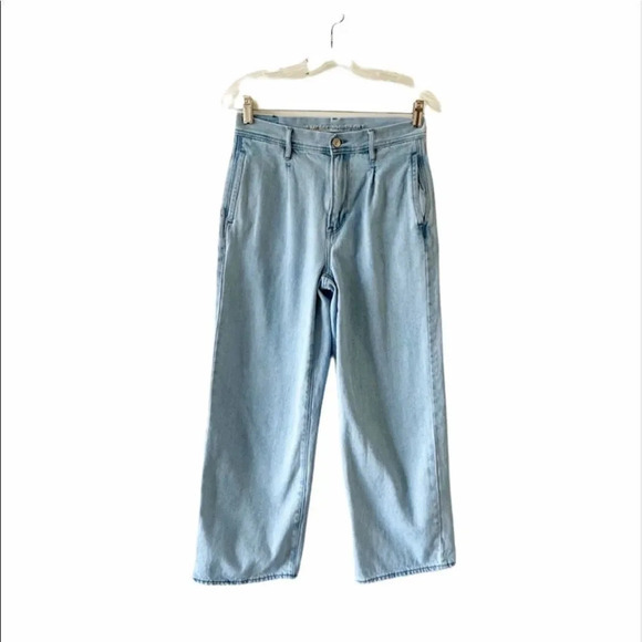 American Eagle Wide Leg Crop Light Blue Balloon‎ Waist Jeans Size 2 Light Wash - Picture 11 of 11